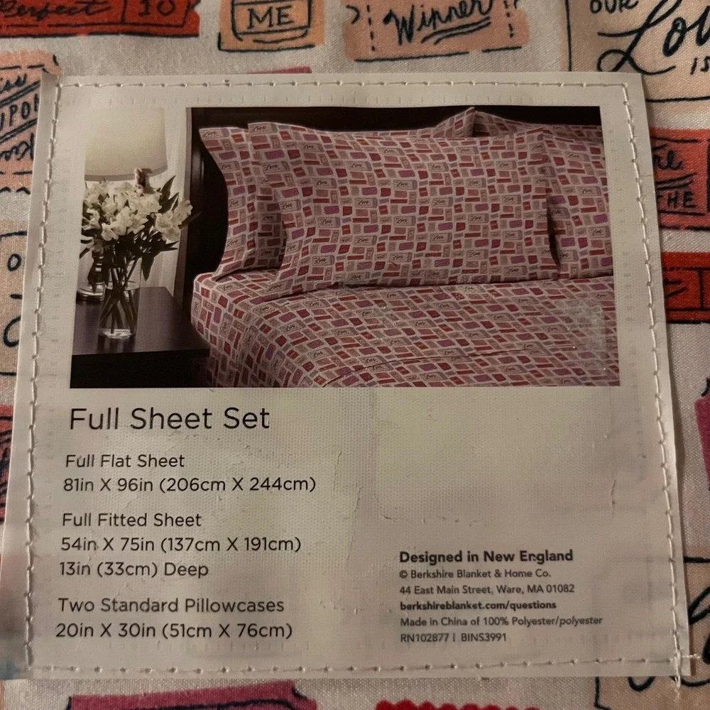 Berkshire Artist Series Full Sheet Set Love Ticket Pattern 4 Piece